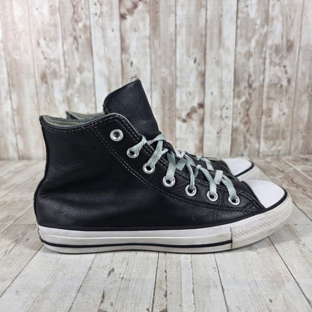 Converse‎ Chuck Taylor All Star Black Leather High Top Sneakers 132170C Womens 8
